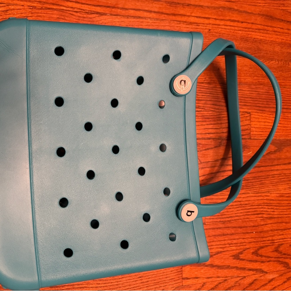 Teal Perforated Tote Bag with Top Handles